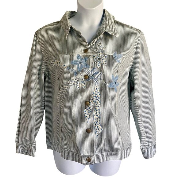 Draper's & Damon's Button-Up Light Jacket Embroidered Flowers Women's XL - Picture 2 of 8